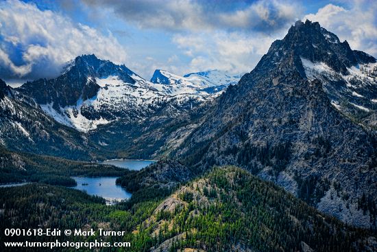 McClellan Peak & Little Annapurna above Snow Lakes w/ The Temple on right, view from Wedge Mountain ridge