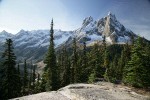 Early Winter Spires & Liberty Bell w/ Subalpine Larches turning golden ,framed by Subalpine Firs