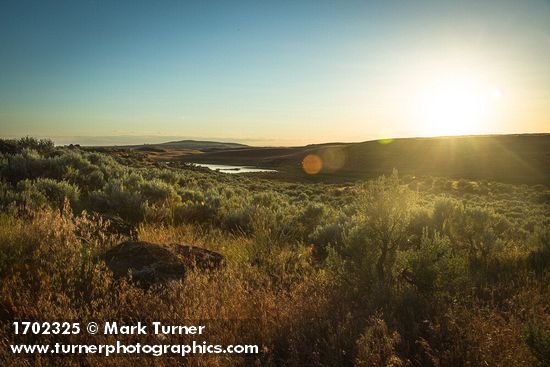 Sunset over Seep Lakes Wildlife Management Area from near Susan Lake, view south w/ Sagebrush & Cheatgrass